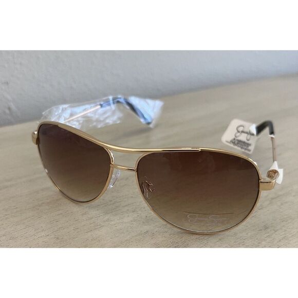 Jessica Simpson J106 GLD Aviator Sunglasses Gold Tone Brown Sunnies Shades - Picture 3 of 13